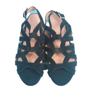 Tayran Sz 8 Wedge Sandal Strappy Slingback  Buckle Black Goth Preppy Summer